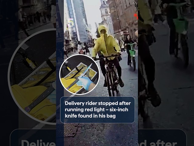Delivery rider stopped after running red light – six-inch knife found in his bag | 5 News