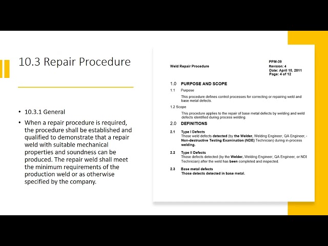 Repair and Removal of Weld Defects API 1104