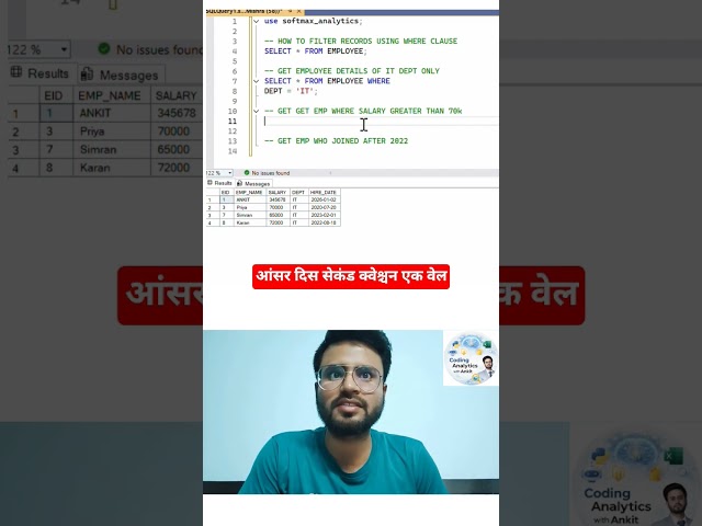 Learn SQL filtering with real interview questions:✔️ Filter by department✔️ Filter by salary