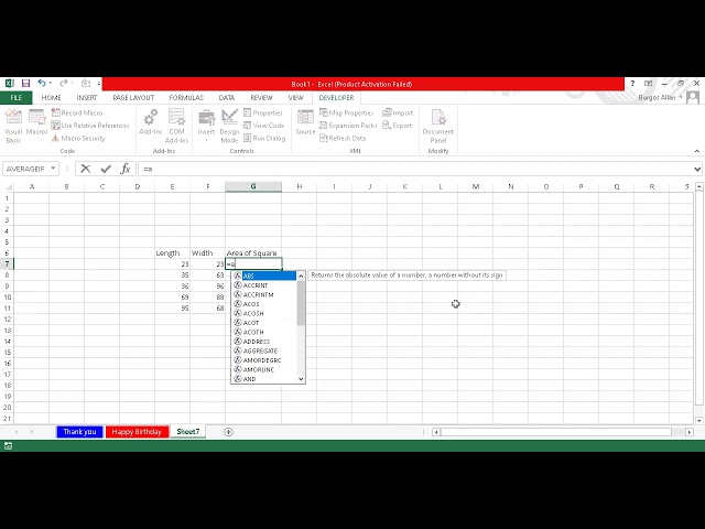 Excel VBA (Visual Basic for Applications) -  Creating Functions