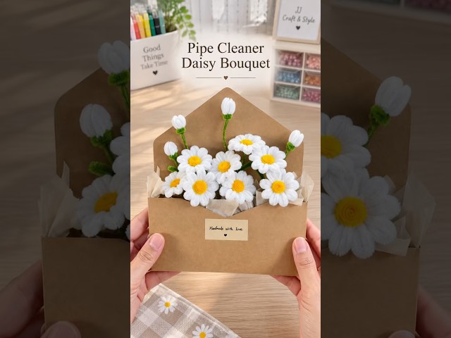 🌼 Pipe Cleaner Daisy Bouquet | Easy DIY Handmade Flowers #shorts #pipecleanercrafts