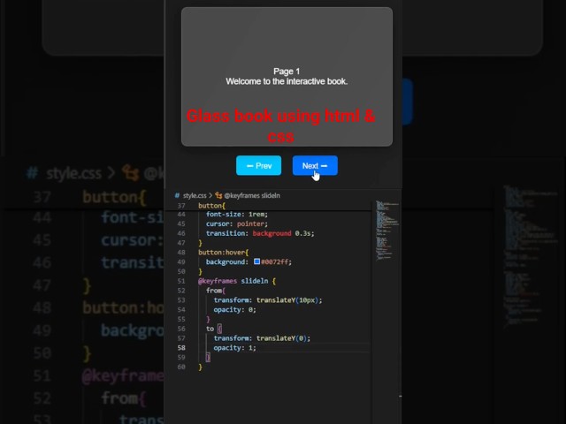 GLASSMORPHISM BOOK UI 📖 with HTML, CSS & JavaScript 🔥#shorts#coding #webdevelopment #html #css