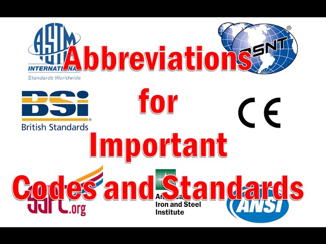 Abbreviations for Important Codes and Standards