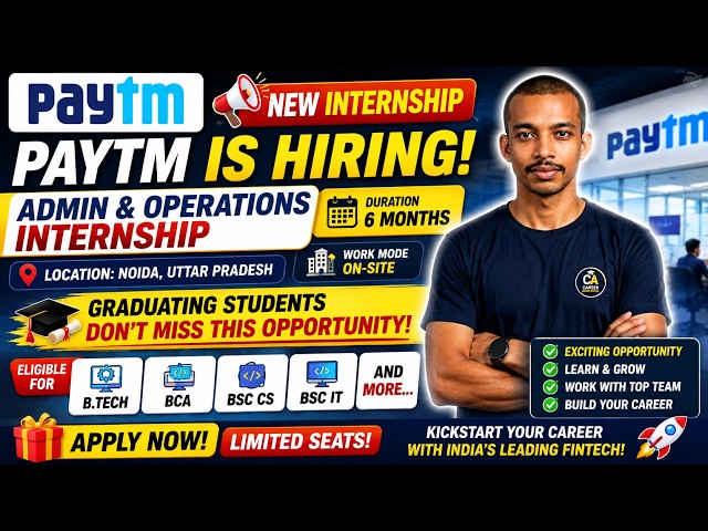 🚨 PAYTM HIRING 2026 🔥 6 Months Internship | B.Tech BCA B.Sc Students | Noida | Apply Now!