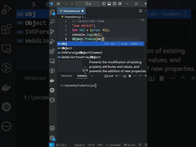 #shorts Javascript Immutability with Object.freeze()