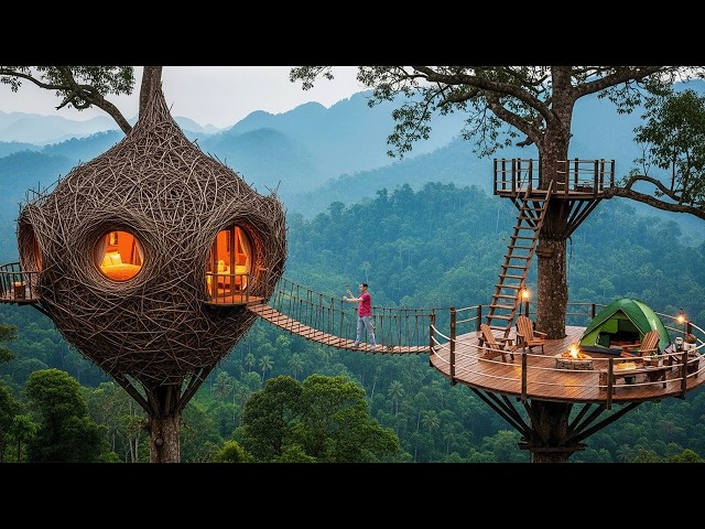 Building Wood Shelter On GIANT Tree | 120 Days Build House Skill Life Real Survival In Wild