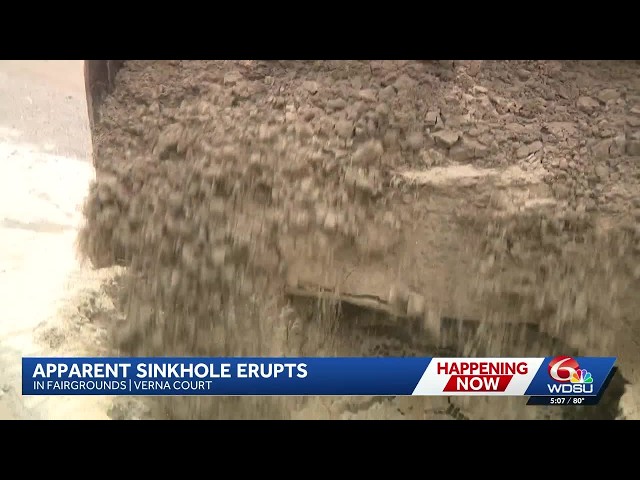 Apparent sink hole erupts near the Fairgrounds after flooding