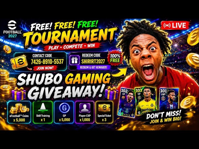 🔴 LIVE 🚨 Free Tournament with 100% Giveaway 🎁~ Free Redeem Code | #efootball #efootballlive