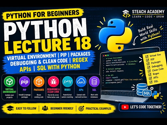 Python Lecture 18 | Virtual Environment, PIP, Regex, APIs & SQL with Python