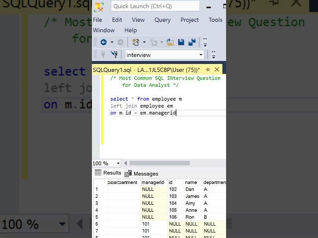 Most Common SQL Interview Question | SELF JOIN | Manager Direct Reports