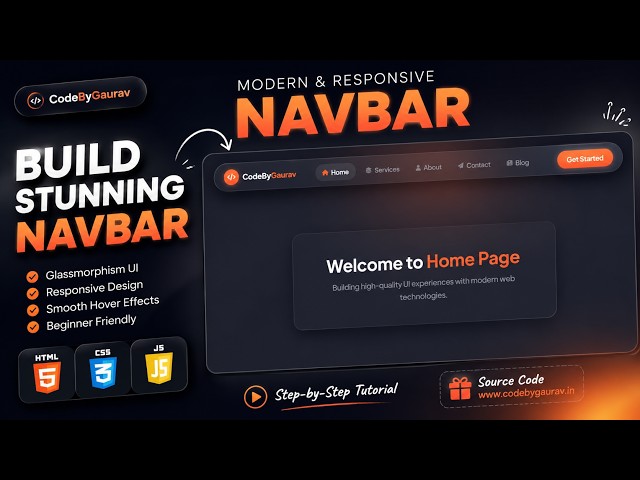 Responsive Navbar Using HTML & CSS 🔥 | Modern Navigation Bar Tutorial