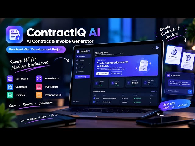 ContractIQ AI – AI Contract & Invoice Generator UI | Frontend Web Development Project