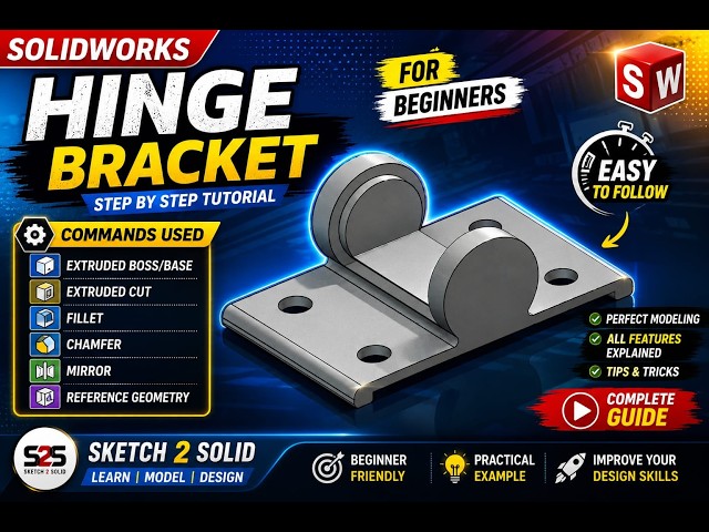 SolidWorks Hinge Bracket | Complete 3D Modeling Tutorial for Beginners