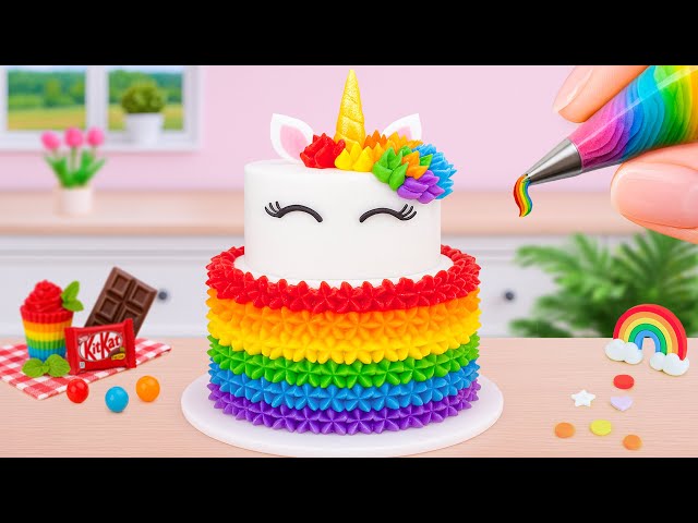 Miniature Rainbow Cake Tutorial 🌈 Making Cute Tiny Rainbow Unicorn Chocolate Cake 💕 Yummy Teeny