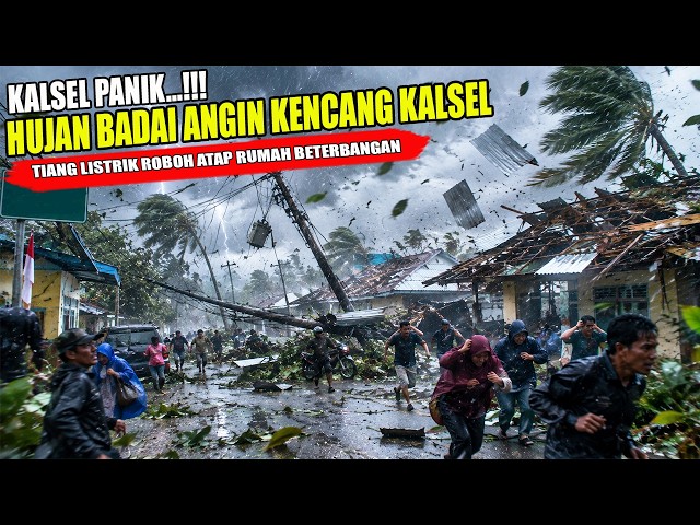 South Kalimantan Panic!! Strong winds rage in Banjar Regency | Electricity poles collapse, roofs ...