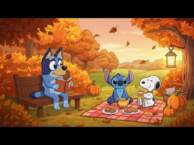 Stitch & Bluey Cozy Fall Tea Time 🍂 Chill Lofi Study and Relax with Warm Autumn Breeze 🍁