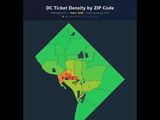 Average increase of traffic tickets at Washington DC by the hour