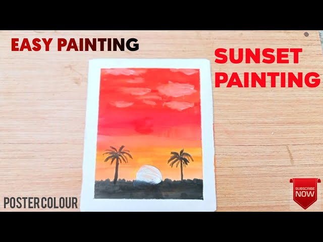 easy sunset painting for beginners || poster colour ||