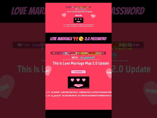 love Marriage 🎀😘 2.0 update Password 🔑 VIP GAMERS #freefire #ytshort #shorts #craftland #love #ff