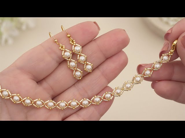 Gold Pearl Diamond Bugle Beads Bracelet and Earrings | DIY | Easy Seed Bead Jewelry Making Tutorials