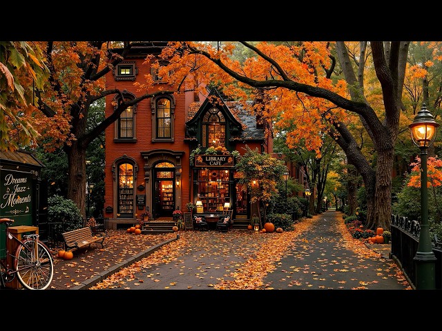 Nostalgic Autumn Day at a Hidden Old Library Café 🍁Cozy Jazz Ambience for Reading & Quiet Reflection