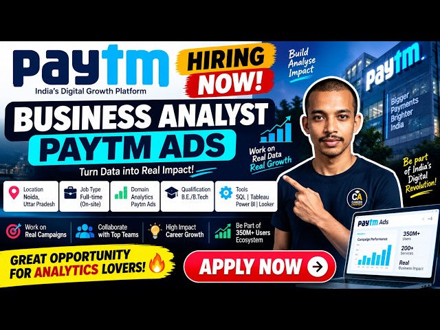 🚨 PAYTM HIRING 2026 🔥 Business Analyst | SQL | Power BI | Tableau | Noida | APPLY NOW!
