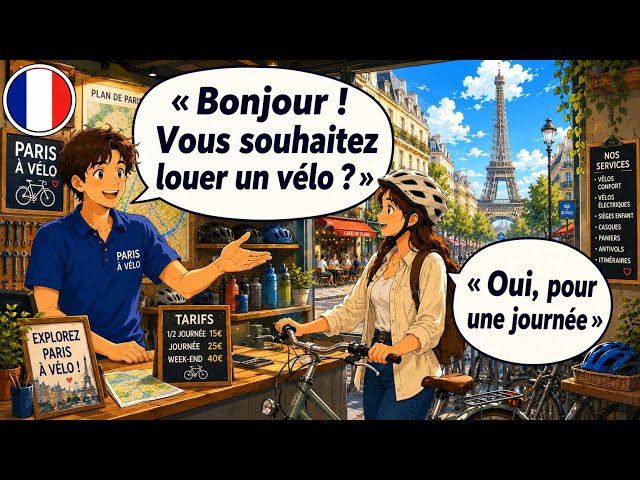 Learn French with 10 Real Conversations | Bike Rental in Paris (A1–A2) 🇫🇷