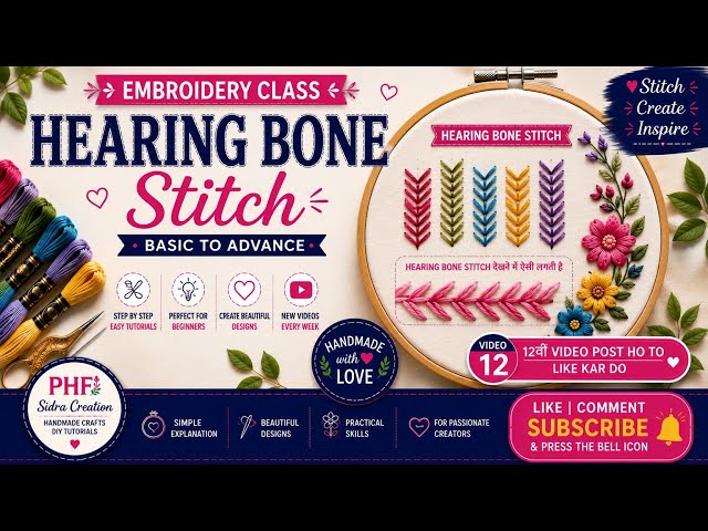 "Learn beautiful Herringbone Stitch step by step with easy hand embroidery tutorial for beginners. 🌸