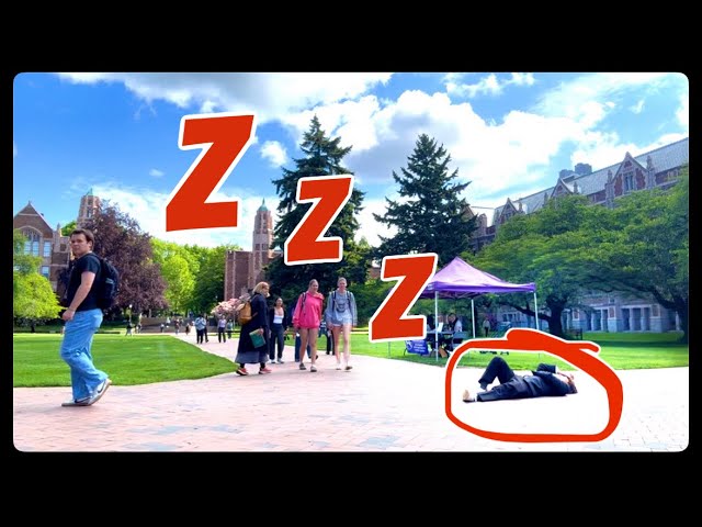 Just Sleeping on a College Campus Walkway
