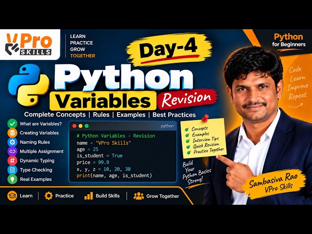 Day-4 | Python Variables Revision | Complete Guide with Examples | Python for Beginners