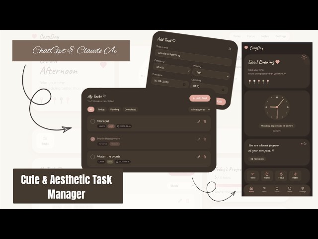 I Built a Cute Aesthetic Task Manager with ChatGPT & Claude AI | React JS + Tailwind CSS
