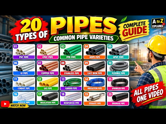 20 Types of Pipes | PVC, CPVC, PPR, GI, HDPE, Copper & More | All Pipe Types Explained in Hindi