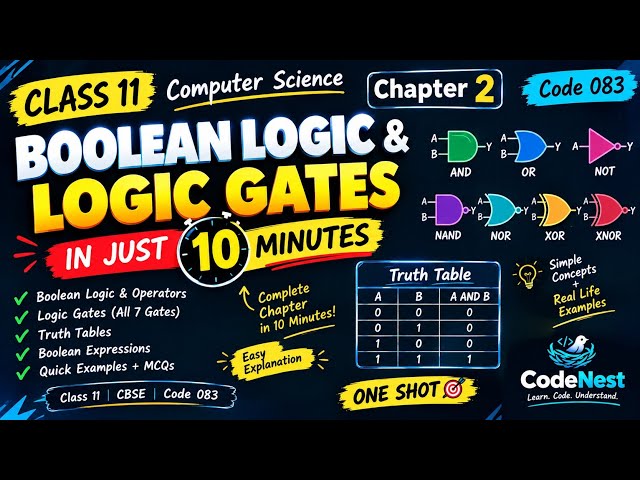 Boolean Logic & Logic Gates | Class 11 Computer Science | Chapter 2 ONE SHOT | CBSE Code 083