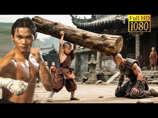 The arrogant bully was beaten by the little monk with a heavy wooden stick until he begged for mercy