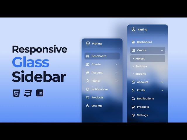 Responsive Glass Sidebar Using HTML CSS JavaScript