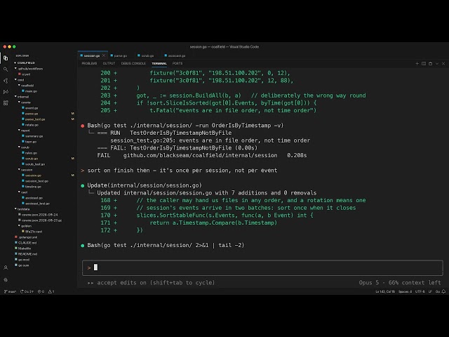 Claude Code in VS Code — Go, Honeypot Logs, Redaction Done Right · 1 Hour · 1080p Ambient