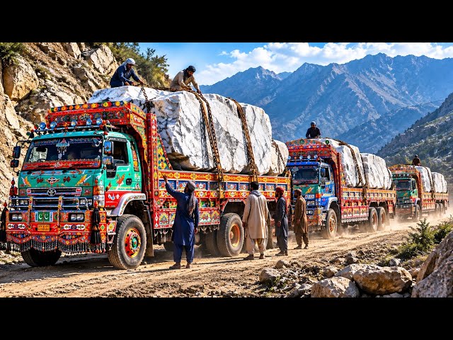 Incredible Giant Trucks Unloading Huge Stones | Amazing Marble Factory Process