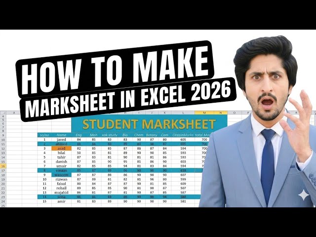 How to make  MarkSheet in Excel 2026  | formula | Conditional formatting, Rank, Percentage, SUM