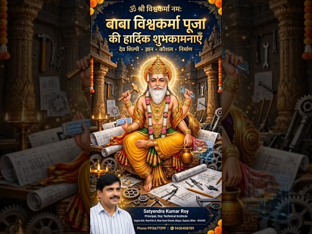🙏 भगवान विश्वकर्मा की महिमा और पूजा विधि | Vishwakarma Puja |  हिंदी में | Roy Technical Institute