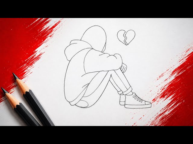 How to Draw a Sad Boy with Broken Heart | Easy Pencil Drawing Step by Step 💔