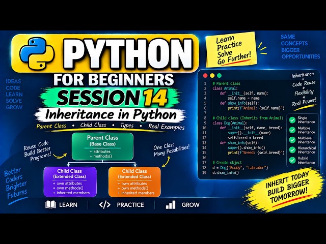 Python Session - 14 | Inheritance in Python | Parent & Child Classes