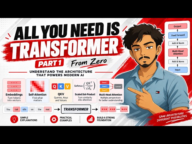 Transformer Architecture Explained | Part 1 | Embeddings, Self-Attention, QKV