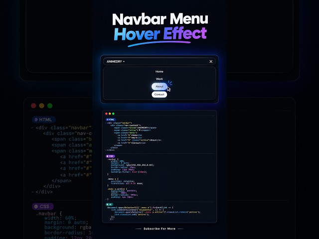 Animated Navbar Menu Using HTML & CSS | CSS Animation Short #coding #htmlcss