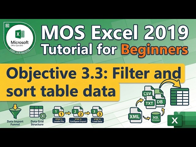Objective 3.3: Filter and sort table data | MOS Excel 2019 Tutorial for Beginners