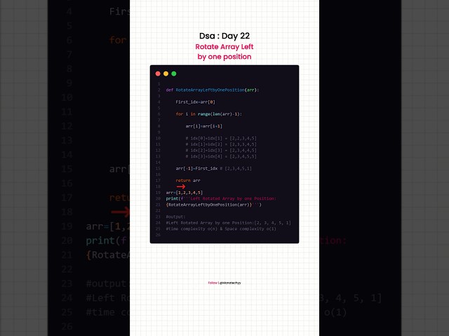 Left Rotate Array by One Position in Python | Array Rotation DSA Problem | Coding Interview | Day 23