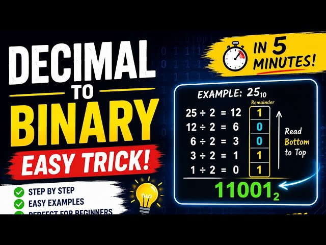 Decimal to Binary Conversion | Easy Trick in 5 Minutes 🔢 | Computer Science #Students #Decimal