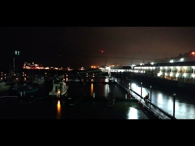 Rain falling on West Basin Marina, Port of Astoria