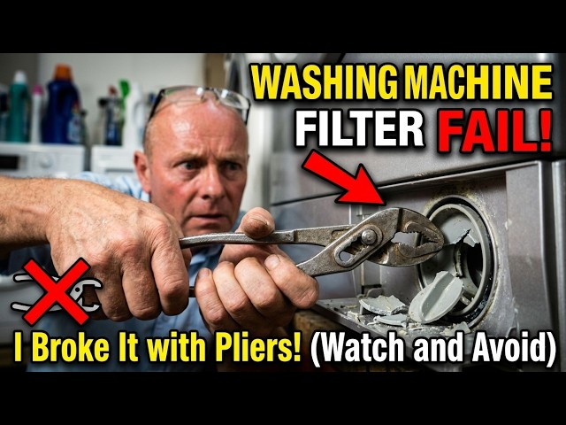 Washing Machine Pump Filter Stuck Won't Open Jammed | Removing Coins Screw & Bra Wires Etc.