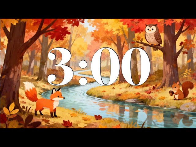 3 Minute Fall Classroom Timer 🍂 Fun Autumn Forest Animals | Calm Piano Music | Focus, Study, School