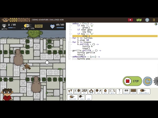 Coding Adventure part 3 challenge# 210/codemonkey work out.